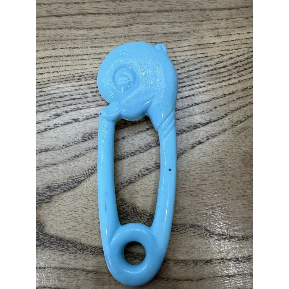 Antique Baby Rattle Duck Safety Pin Baby Toy 1960s Infant Toys Blue